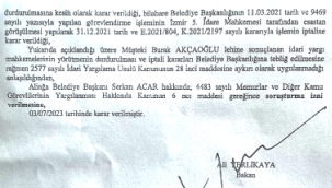 BELEDİYE BAŞKANI ACAR HAKKINDA SORUŞTURMA İZNİ VERİLDİĞİ ORTAYA ÇIKTI